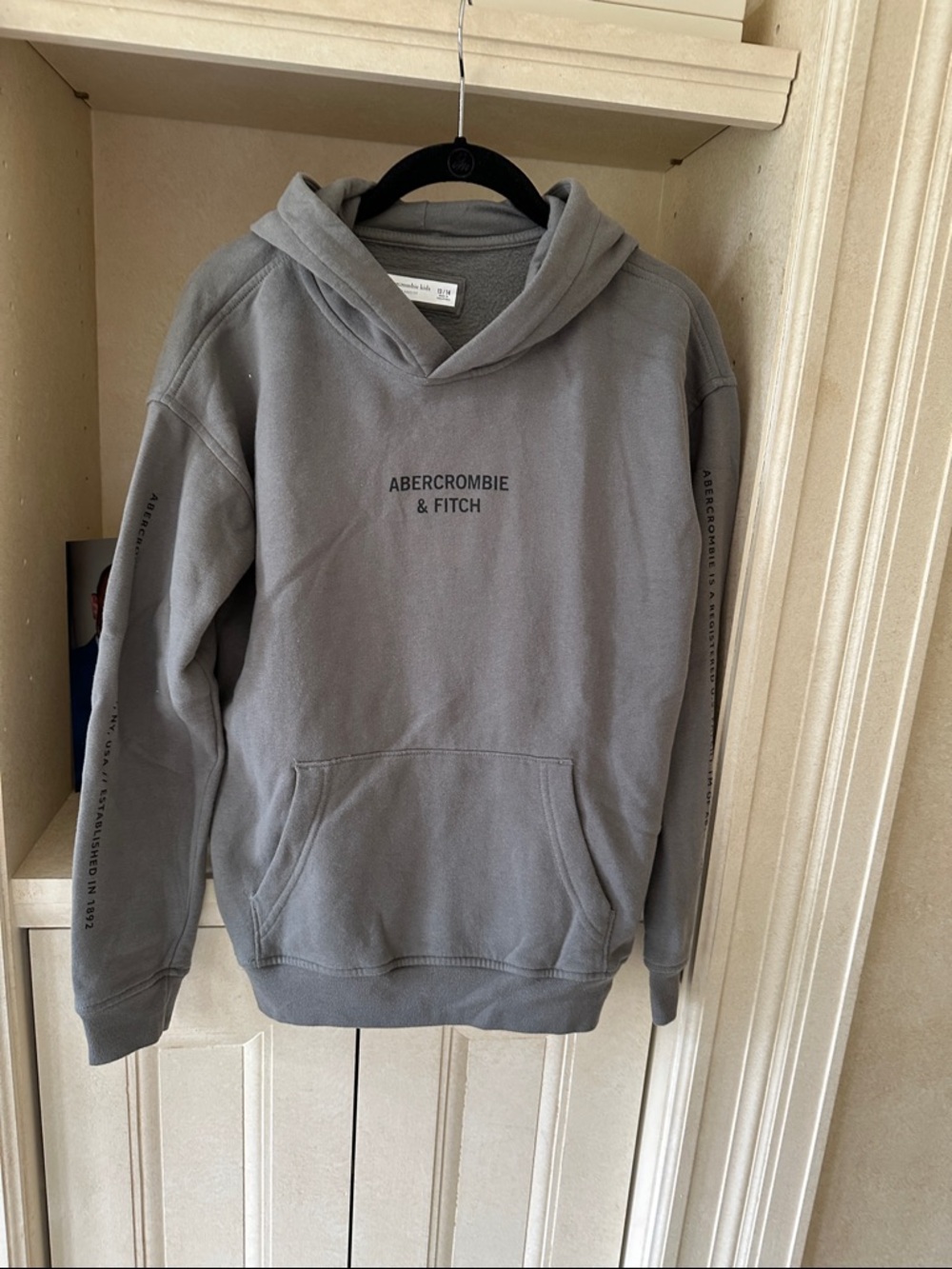 abercrombie kids Gray Hooded Pullover Sweatshirt in olive size 13/14